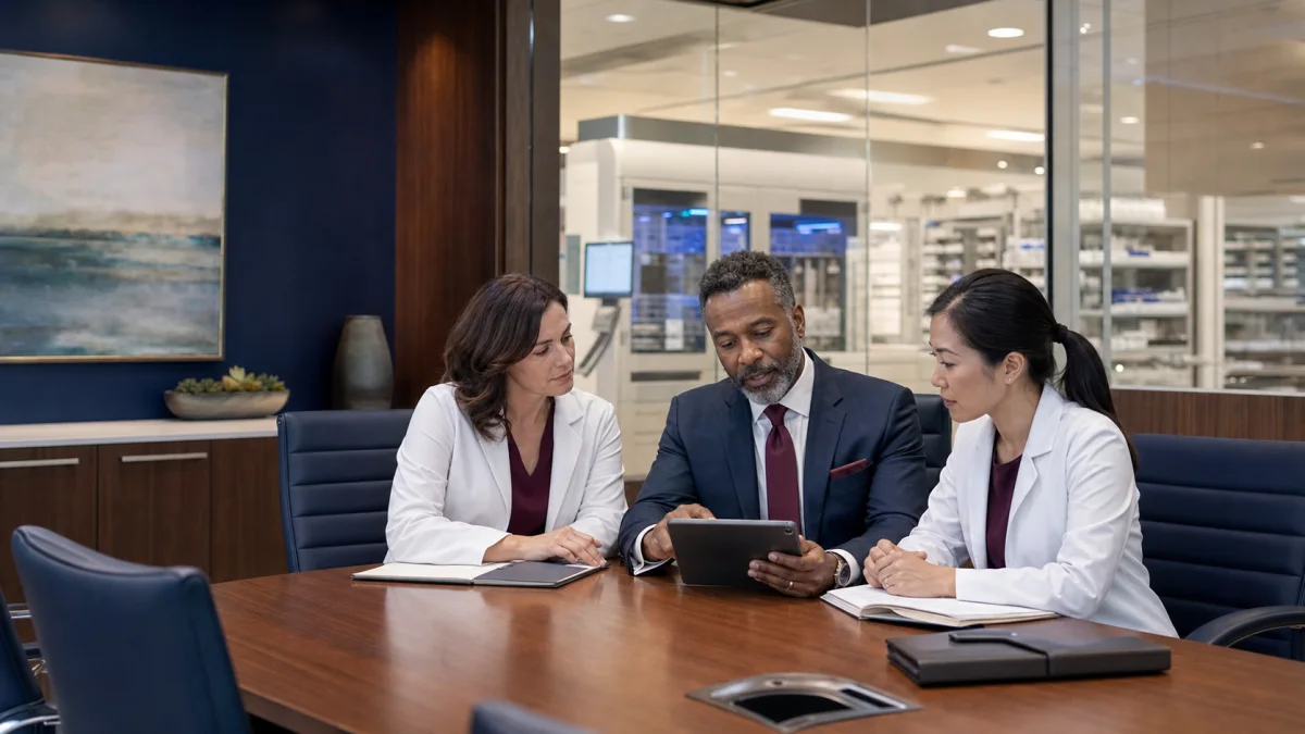US health-system pharmacy leaders reviewing a workforce plan