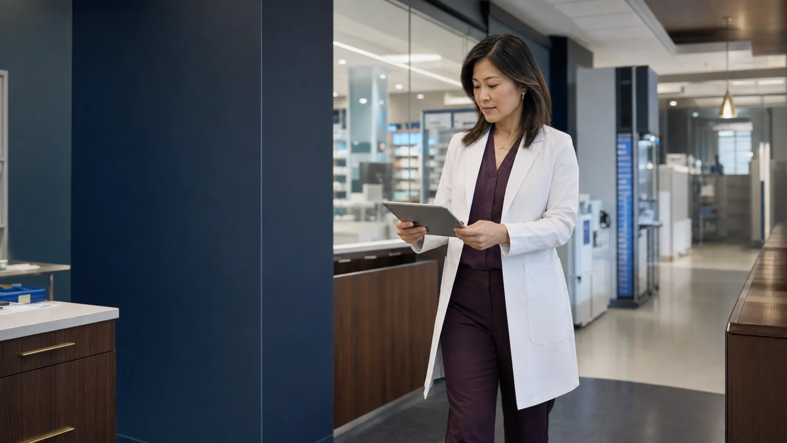 US hospital pharmacy practice leader reviewing an operations plan